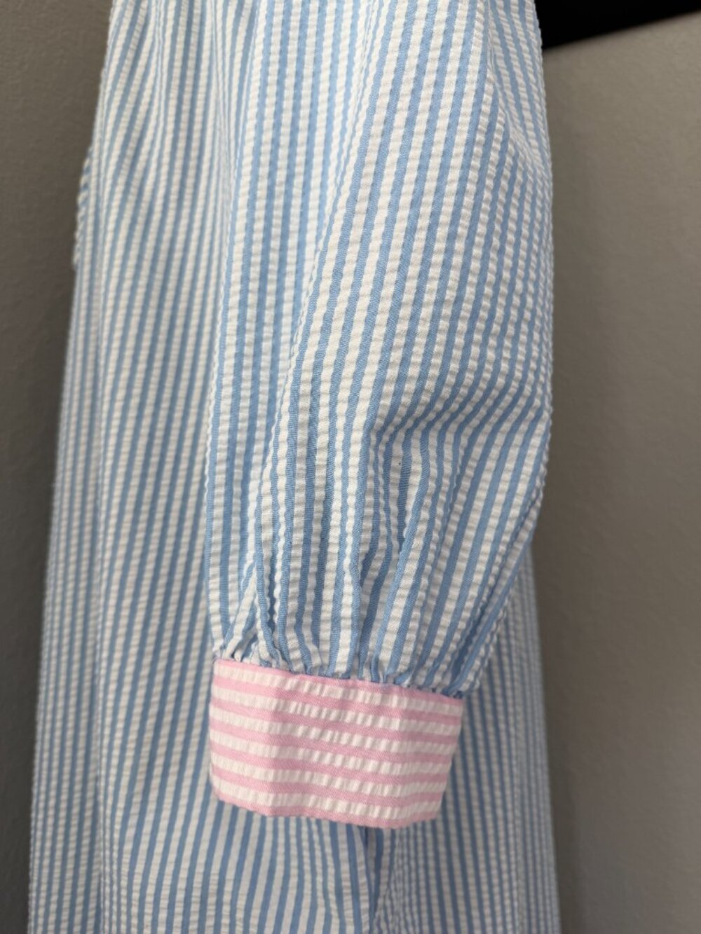 Vintage 70s SAYBURY Pastel Cotton Seersucker Long Sleeve Maxi House Dress Large - Picture 9 of 12